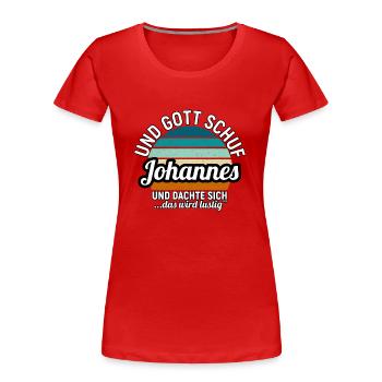 Johannes - Frauen Premium Bio T-Shirt - Rot - Vorne - Mia (176cm)