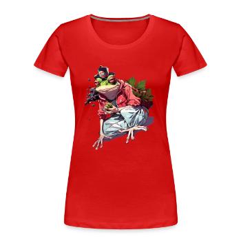 Frogs 'n' Hops : T-shirt d’infusion à mordre les côtes - T-shirt bio Premium Femme - rouge - Devant - Mia (176cm)