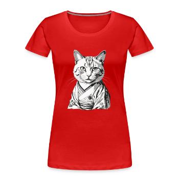 Kimono Japonais Chat Chat Domestique Propriétaire - T-shirt bio Premium Femme - rouge - Devant - Mia (176cm)