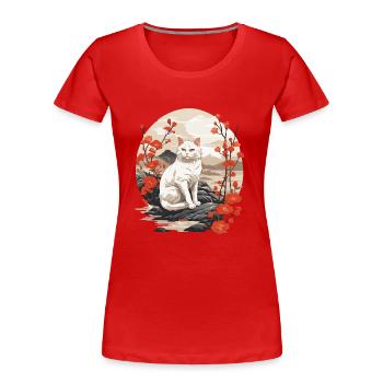 Chat Asiatique Chat Mignon Dame Propriétaire - T-shirt bio Premium Femme - rouge - Devant - Mia (176cm)