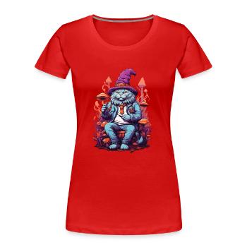Art psychédélique chat Champignons forestiers Festival de musique - T-shirt bio Premium Femme - rouge - Devant - Mia (176cm)