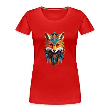 Conception d'attrape-rêves animal Mandala spirituel renard - T-shirt bio Premium Femme - rouge - Devant - Mia (176cm)