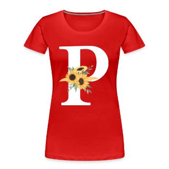 Buchstabe p Blumen-Sonnenblume - Frauen Premium Bio T-Shirt - Rot - Vorne - Mia (176cm)