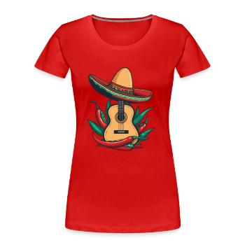ikoniChili Mariachi Gitarrenspieler Fiesta Mexiko - Frauen Premium Bio T-Shirt - Rot - Vorne - Mia (176cm)
