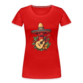 Chili Mariachi Gitarrenspieler Mexiko Fiesta - Frauen Premium Bio T-Shirt - Rot - Vorne - Mia (176cm)