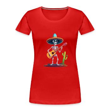 Mexikanischer Mariachi Skelett Gitarrist Fiesta - Frauen Premium Bio T-Shirt - Rot - Vorne - Mia (176cm)