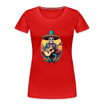 Mexikanischer Mariachi Skelett Gitarrist Fiesta - Frauen Premium Bio T-Shirt - Rot - Vorne - Mia (176cm)