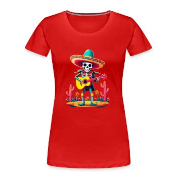 Mexikanischer Mariachi Skelett Gitarrenspieler - Frauen Premium Bio T-Shirt - Rot - Vorne - Mia (176cm)