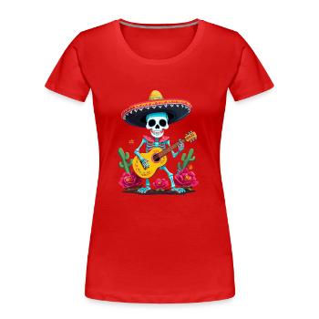 Mexikanischer Mariachi Skelett Gitarrist Fiesta - Frauen Premium Bio T-Shirt - Rot - Vorne - Mia (176cm)