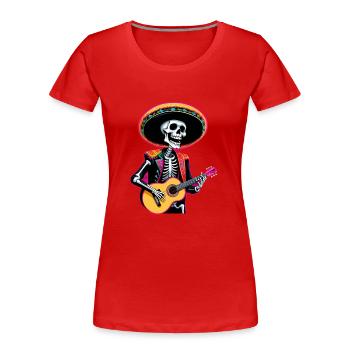 Mexikanischer Mariachi Skelett Gitarrist Fiesta - Frauen Premium Bio T-Shirt - Rot - Vorne - Mia (176cm)