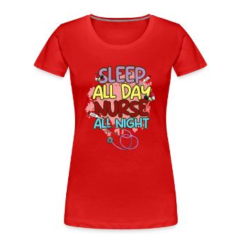 Infirmière Service de nuit Énergie I Cadeau - T-shirt bio Premium Femme - rouge - Devant - Mia (176cm)