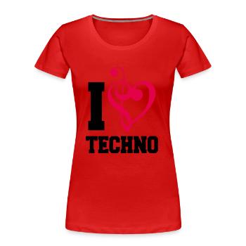 I Love Techno Musik Musiknote Liebe Herz Bass Note - Frauen Premium Bio T-Shirt - Rot - Vorne - Mia (176cm)