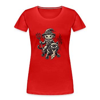 Creepy Devil Cat Dark Cats Design - T-shirt bio Premium Femme - rouge - Devant - Mia (176cm)