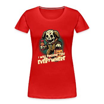 Halloween Skelett Hund Süßigkeiten Sammeln - Frauen Premium Bio T-Shirt - Rot - Vorne - Mia (176cm)