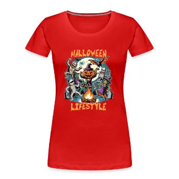 Halloween Lifestyle Gruseliges Vergnügen - Frauen Premium Bio T-Shirt - Rot - Vorne - Mia (176cm)