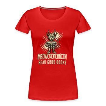 Meowcrononomicon Lire de bons livres Chat - T-shirt bio Premium Femme - rouge - Devant - Mia (176cm)
