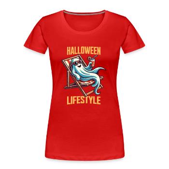 Entspannter Halloween Lifestyle Geist - Frauen Premium Bio T-Shirt - Rot - Vorne - Mia (176cm)