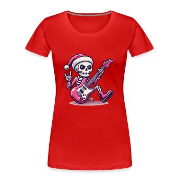 Guitariste de rock squelette de Noël - T-shirt bio Premium Femme - rouge - Devant - Mia (176cm)