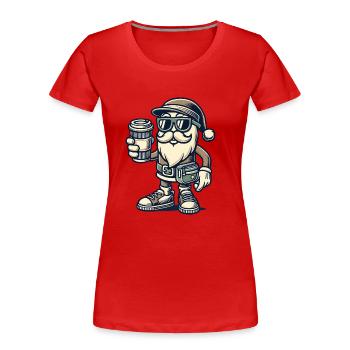 Père Noël snob avec du café - T-shirt bio Premium Femme - rouge - Devant - Mia (176cm)