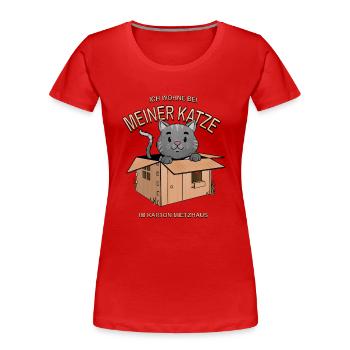 Ich wohne bei meiner Katze, Miezhaus - Frauen Premium Bio T-Shirt - Rot - Vorne - Mia (176cm)