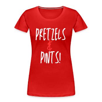 Bretzels et pintes Design amusant - T-shirt bio Premium Femme - rouge - Devant - Mia (176cm)