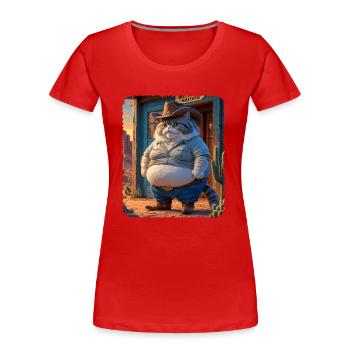 Ein süßer und lustiger molliger Cowboy-Katzen-Western - Frauen Premium Bio T-Shirt - Rot - Vorne - Mia (176cm)