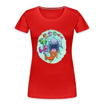 Les gros poissons mangent les petits et vice-versa - T-shirt bio Premium Femme - rouge - Devant - Mia (176cm)