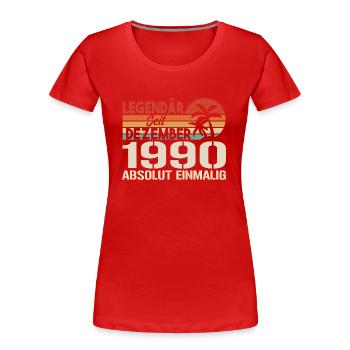 Legendär Seit Dezember 1990 Absolut Einmalig 1990 - Frauen Premium Bio T-Shirt - Rot - Vorne - Mia (176cm)