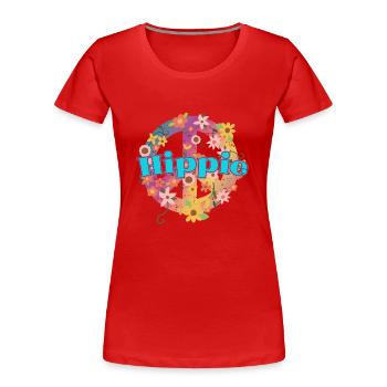 Geschenke für Hippies | Hippie Peace Geschenkideen - Frauen Premium Bio T-Shirt - Rot - Vorne - Mia (176cm)