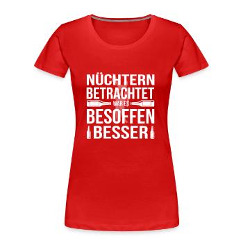 Nüchtern Besoffen / Bier / Trinken / Party - Frauen Premium Bio T-Shirt - Navy - Vorne - Mia (176cm)