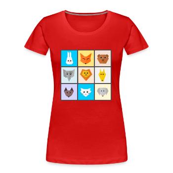 Bunte Tiermischung mit Lieblingstieren - Frauen Premium Bio T-Shirt - Rot - Vorne - Mia (176cm)