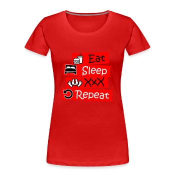 Eat Sleep Sex XXX Repeat - Frauen Premium Bio T-Shirt - Rot - Vorne - Mia (176cm)