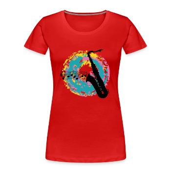Saxofon auf Farbklecksen - Frauen Premium Bio T-Shirt - Rot - Vorne - Mia (176cm)