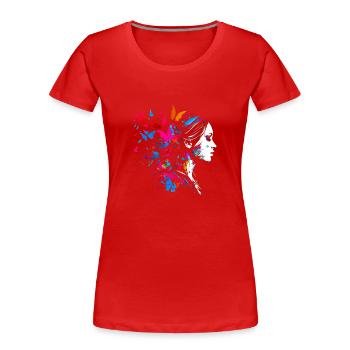 Psychedelisches Artwork Schmetterlinge - Open Mind - Frauen Premium Bio T-Shirt - Rot - Vorne - Mia (176cm)