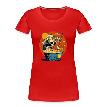 Cooles Skelett sitzt in Ramen Nudelsuppe - Frauen Premium Bio T-Shirt - Rot - Vorne - Mia (176cm)