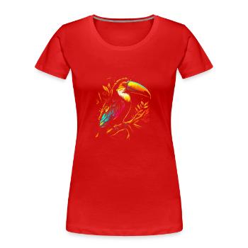 Psychedelischer Tukan im bunten Street Art Look - Frauen Premium Bio T-Shirt - Rot - Vorne - Mia (176cm)