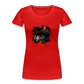 Psychedelisches Auge mit bunten Airbrush Details - Frauen Premium Bio T-Shirt - Rot - Vorne - Mia (176cm)