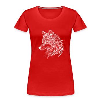 Mythischer Wolf mit Boho, Azteken Muster - Frauen Premium Bio T-Shirt - Rot - Vorne - Mia (176cm)