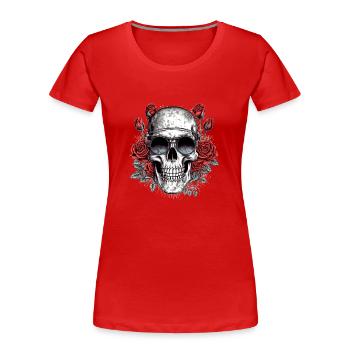 Cool hipster skull with glasses and roses - Women's Premium Organic T-Shirt - red - Front - Mia (176cm)