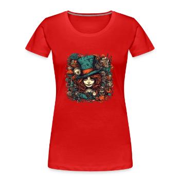 Hutmacher Frau mit roten Haaren - Frauen Premium Bio T-Shirt - Rot - Vorne - Mia (176cm)