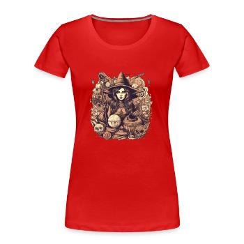Gloomy beautiful witch with hat and skull - Women's Premium Organic T-Shirt - red - Front - Mia (176cm)