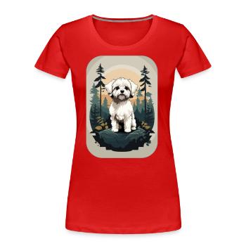 Bichon Havaneser Hund im Wald - Frauen Premium Bio T-Shirt - Rot - Vorne - Mia (176cm)