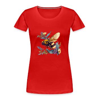 Cooles Bienen Motiv mit Blumen Cartoon Comic - Frauen Premium Bio T-Shirt - Rot - Vorne - Mia (176cm)