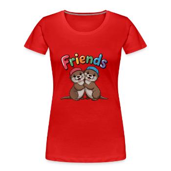 Freunde Zwei Fischotter mit bunten Mützen - Frauen Premium Bio T-Shirt - Rot - Vorne - Mia (176cm)