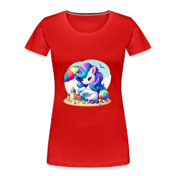 Einhorns Abenteuer am Sonnenstrand - Frauen Premium Bio T-Shirt - Rot - Vorne - Mia (176cm)