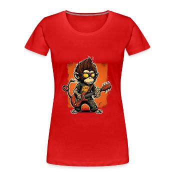 Affe Schimpanse spielt Acousitc Rock Gitarre - Frauen Premium Bio T-Shirt - Rot - Vorne - Mia (176cm)