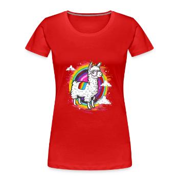 Flippiges Alpaka mit bunten Regenbogen-Streifen - Frauen Premium Bio T-Shirt - Rot - Vorne - Mia (176cm)