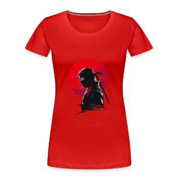 Mysteriöser Ninja-Krieger roten Sonnenuntergang - Frauen Premium Bio T-Shirt - Rot - Vorne - Mia (176cm)