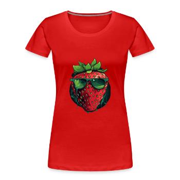 Lustige Erdbeere mit Sonnenbrille Frucht Tropisch - Frauen Premium Bio T-Shirt - Rot - Vorne - Mia (176cm)