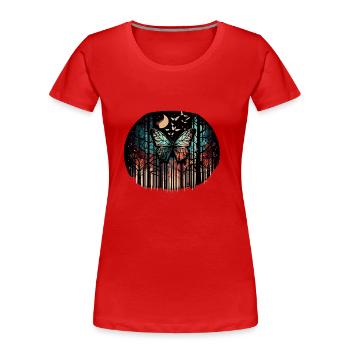 Geometrischer Schmetterling mit Mond im Wald - Frauen Premium Bio T-Shirt - Rot - Vorne - Mia (176cm)
